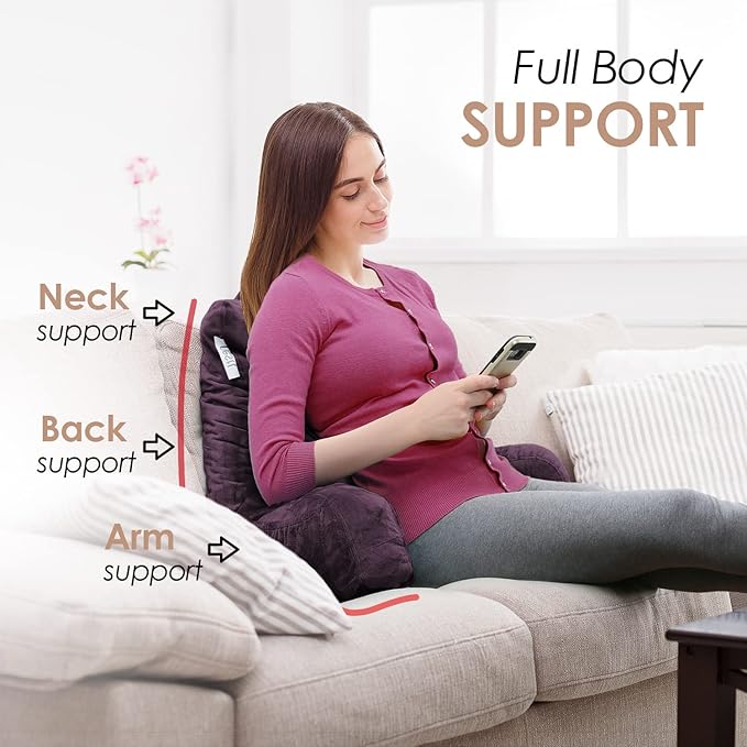 Nestl Reading Pillow for Kids & Teens with Shredded Memory Foam, Backrest Pillows for Reading, Watching, and Gaming, Use on The Couch, Bed, or Floor, Adjustable Support with Washable Cover Purple