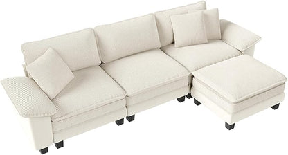 MIXPATIO 123-Inch L Shaped Sectional Sofa with Cloud Cushions, Deep Seat Modular Couch Set w/ 4 Seats & 1 Ottomans, Plush Chenille & Corduroy Upholstery for Living Room, Apartment - Beige