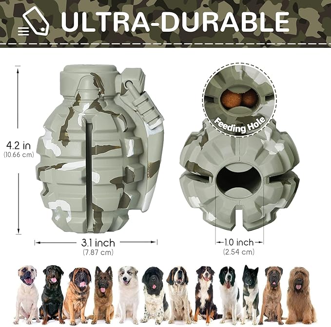Dog Toys for Aggressive Chewers Large Breed, for German Shepherd, Indestructible Interactive Treat Dog Toys for Large Medium Breeds, Food Grade & Tough Rubber, Fun to Chew, Chase and Fetch (Camo)
