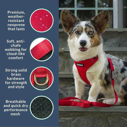 Adventure Dog Harness - Stylish and Durable Medium Dog Harness for Outdoor Adventures and Everyday Wear - Red Neoprene Adjustable Harness for Dogs with Reflective Piping, Solid Brass D-Ring