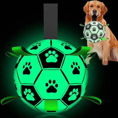 QDAN Dog Ball, Glow in The Dark Dog Toys, Light Up Soccer Ball for Dogs, Outdoor Dog Toys, Doggy Water Toy, Puppy Birthday Gifts for Medium Large (8 Inch)