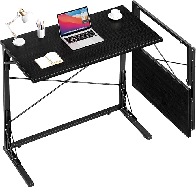 Vantic 31.5" Folding Desk, Foldable TV Tray Table for Eating on Couch, Extra Large TV Dinner Trays, Portable Fold Computer Writing Desk Table for Home Office, Black
