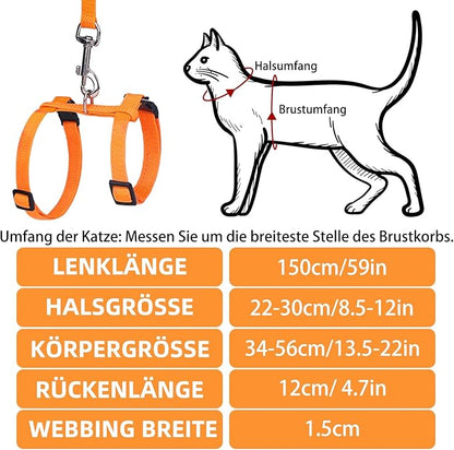 PUPTECK Adjustable Cat Harness and Leash Set Escape Proof Kitten Strap Collar for Walking Travel, Orange, M