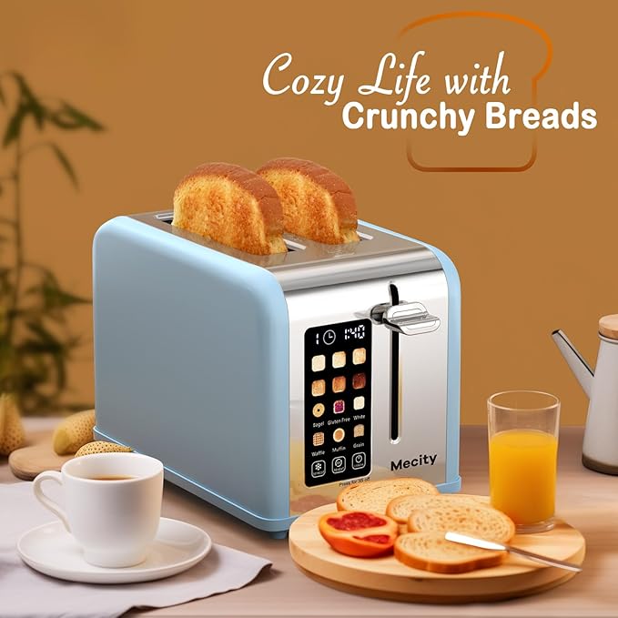 Mecity 2 Slice Touch Screen Toaster, 1.5" Wide Slot, Stainless Steel Smart