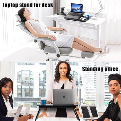 Laptop Desk for Bed Couch, Adjustable Foldable Bed Table with Cup Holder, Breakfast Serving Tray, Portable Laptop Lap Desk Stand for Working Reading Writing Eating Gaming in Bed Sofa Floor(Black)