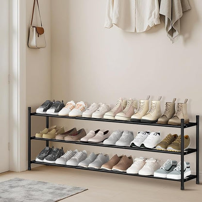 STORAGE MANIAC Long Expandable Shoe Rack, 18 Pairs Metal Wide Stackable Shoe