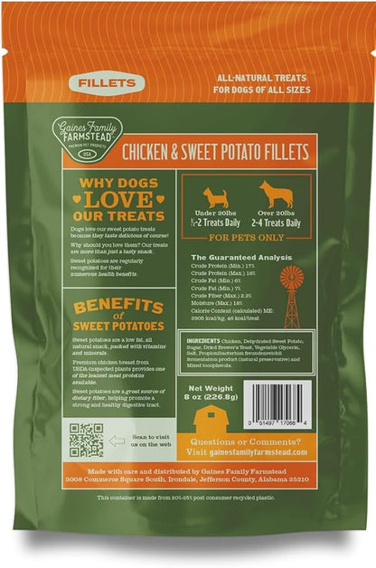 Gaines Family Farmstead Chicken & Sweet Potato Fillets for Dogs - 8 oz Pouch, Soft Chew, All-Natural, Grain-Free, Healthy Dog Treats for All Ages & Breeds, Made in USA