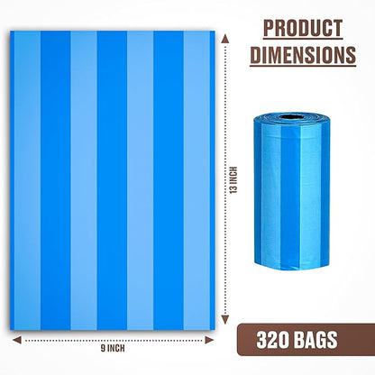 Parisian Pet Ecofriendly Dog Poop Bags Rolls - 320 Count Unscented Poop Bags For Dogs - Leakproof, Extra Thick, 16 Dog Waste Bags Refill Rolls - Stripes Dots Blue Doggie Poop Bags