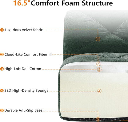 Modular Sectional Sofa with Free Combination,Oversized Boneless Floor Couch for Living Room & Lounge,Velvet 3-Seater Sectional Couch with 2 Ottomans,No Assembly Needed
