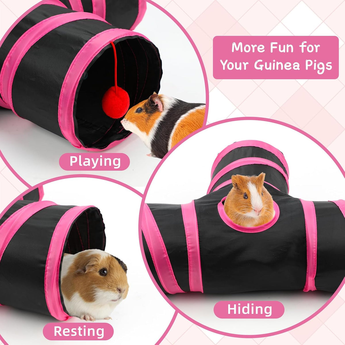 Rypet Guinea Pig Tunnel, 3 Way Collapsible Rabbit Tunnel, Small Pet Tunnels and Tubes with Interactive Ball for Rabbit Ferret Hamster Chinchilla Hedgehog Hiding and Resting