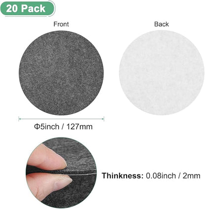 20-Pack Lamp Base Felt, 5 Inch Dia. 2mm Thick Self Adhesive Round Fabric Felt Pads for Lamp/Furniture/DIY, Non-Slip Fiber Backed Patch Circles with Adhesive Backing [Grey]