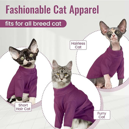 DENTRUN Sphynx Hairless Cats Shirt Pullover Kitten T-Shirts, Breathable Cat Wear Turtleneck Sweater Adorable Cat's Clothes Vest Pajamas Jumpsuit