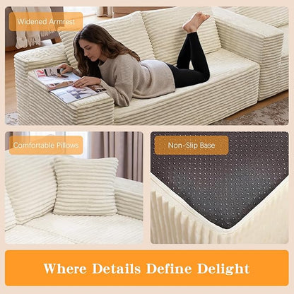 106'' Boneless Couches for Living Room, L Shaped Modular Sectional Sofa with Chaise Lounge, Faux Rabbit Fur & Layered Cushion Deep Seat Cloud Couch, No Assembly (Beige, Right Facing Chaise)