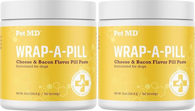 Pet MD Wrap A Pill Cheese & Bacon Flavor Pill Paste for Dogs - Make a Pocket or Pouch to Hide Pills & Medication - 8 oz (Pack of 2)