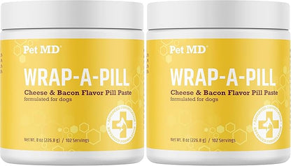 Pet MD Wrap A Pill Cheese & Bacon Flavor Pill Paste for Dogs - Make a Pocket or Pouch to Hide Pills & Medication - 8 oz (Pack of 2)