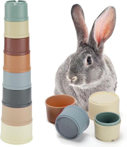 MEWTOGO 8 Pcs Stacking Cups for Bunny - Multi-Colored Reusable Rabbits Bunny Toys of Different Sizes, Safe Plastic Nesting Toys for Guinea Pig Hamster Gifts Hiding Food and Playing