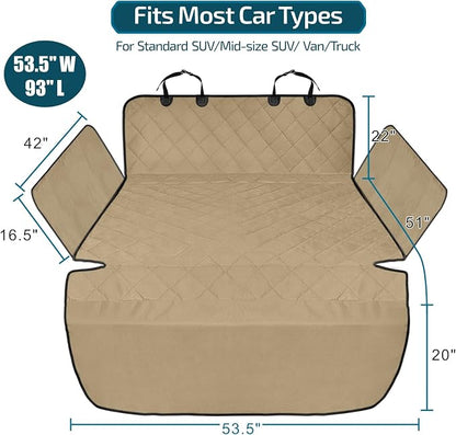 Veckle SUV Cargo Liner for Dogs with Side Flaps, Large (54" x 93") Water Resistant Trunk Cover, Non-Slip Pet Area Protector with Bumper Flap, Universal Fit for SUVs Sedans Vans, Khaki