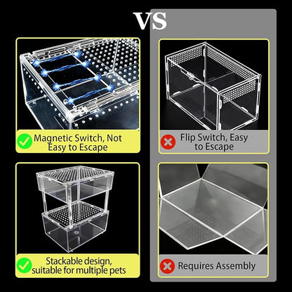 Reptile Terrarium Gecko Tank Tarantula Enclosure Acrylic Spider Terrarium Hermit Crab Tank for Scorpion Insect Isopods Invertebrates Insect (Small)