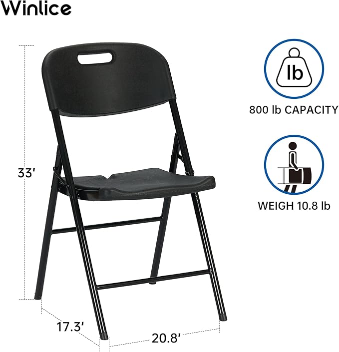 Winlice 60 Pack Thicker 800 LBS Black Folding Chairs, Commercial Grade Folding Chair, Foldable Chairs for Events