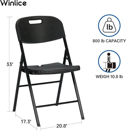 Winlice 60 Pack Thicker 800 LBS Black Folding Chairs, Commercial Grade Folding Chair, Foldable Chairs for Events