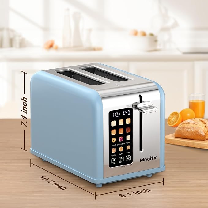 Mecity 2 Slice Touch Screen Toaster, 1.5" Wide Slot, Stainless Steel Smart