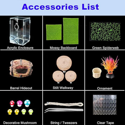 Acrylic Jumping Spider Enclosure,Reptile Enclosure,Bug Habitat, for Small Tree Dwelling Reptiles,Arboreal Tarantula Enclosure, Spider Terrarium Kit,Plastic Terrarium(4.7" X 4.7" X 8")