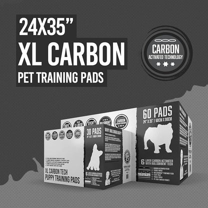 Bulldoglogy Carbon Black Puppy Pee Pads with Adhesive Sticky Tape - Extra Large Charcoal Housebreaking Dog Training Wee Pads (24x35) (60-Count, Black)