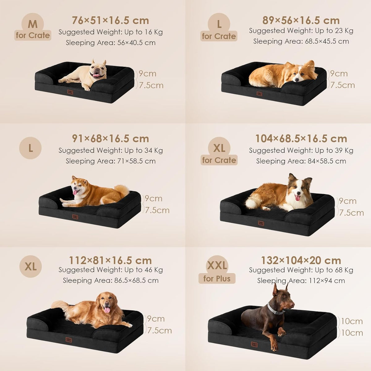 EHEYCIGA Orthopedic Dog Bed for Medium Dogs, Waterproof Memory Foam Medium Dog Beds with Sides, Non-Slip Bottom and Egg-Crate Foam Pet Couch Bed with Washable Removable Cover, Black