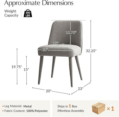 HULALA HOME Modern Dining Chairs Set of 2，Gray Fully Chenille Upholstered Dining Room Chairs Set with Foot Peg, Solid Wood Frame, Armless Kitchen Accent Chairs for Living Room Bedroom Reception