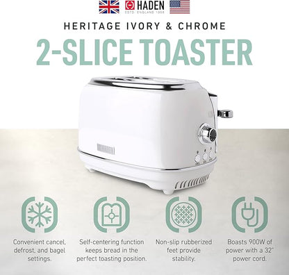 Haden Heritage 2-Slice Wide-Slot Toaster, Stainless-Steel Bread Toaster