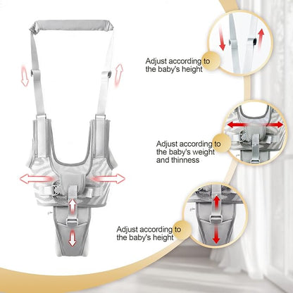 Baby Walking Harness - Handheld Toddler Walker Helper with Detachable Crotch, Adjustable Traction Strap, Breathable Fabric, Infant Walking Assistant Belt with for 9-24 Months (Grey)