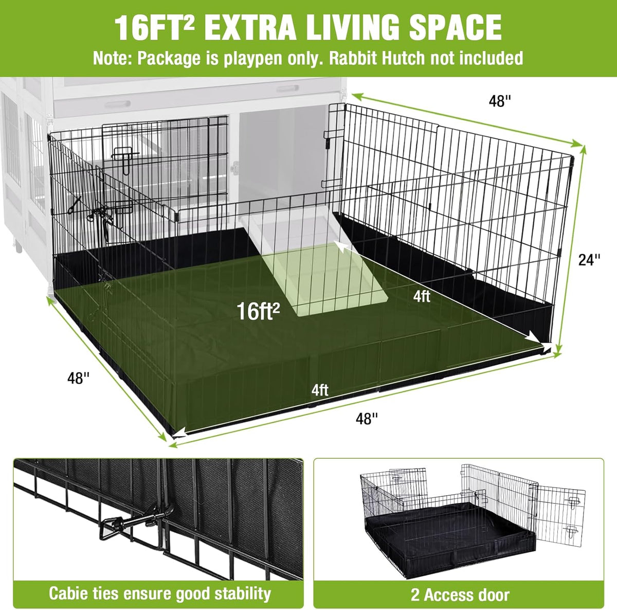 Bunny Playpen Indoor & Outdoor, Rabbit Playpen with Waterproof Liner, Extension Guinea Pig Cages for Small Animals (Playpen Only)