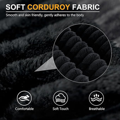 63" Corduroy Loveseat Sofa, 2-Seater Cloud Couch, Boneless Couch in a Box, Comfy Deep Seat Sofa with Memory Foam, Pillows and Wide Armrests, Modern Small Couches for Small Spaces, No Assembly (Black)