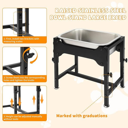 BWOGUE 1.25 Gal Elevated Dog Water Bowl, Raised Stainless Steel Bowl Stand | Raised Dog Water Bowl, 4 Adjustable Heights at 9/11/13/15 in, Non-Slip Base, Outdoor Use, Joint Pressure Relief