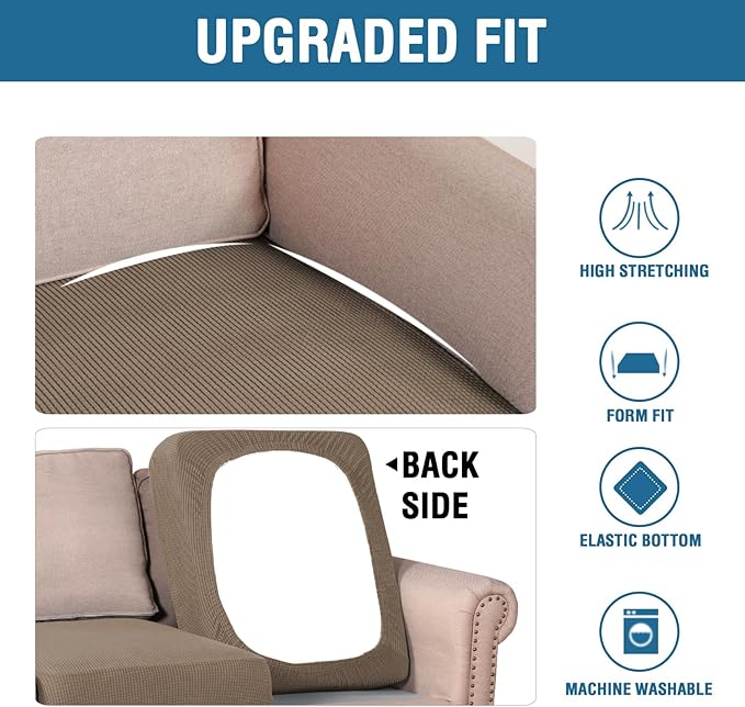 H.VERSAILTEX Super Stretch Individual Seat Cushion Covers Sofa Covers Couch Cushion Covers Slipcover Sets Thick Jacquard Textured Twill Fabric (1 Piece Loveseat Cushion Cover, Macchiato)