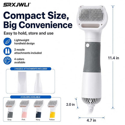 3 in 1 Pet Hair Dryers And Comb Brush High Velocity Blower for Dog Grooming | Portable Quiet Handheld Slicker with Steam Deshedding Intelligent Airflow System for Cats, Puppies and Professional(Pink)