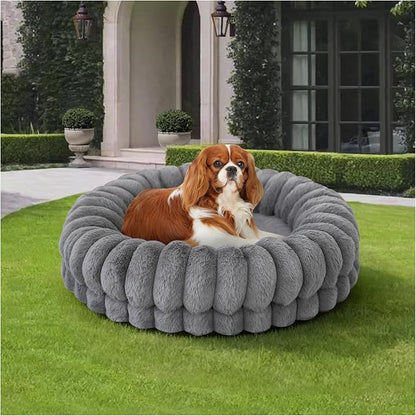 BALANCE Luxury Donut Dog Bed, 24 Inches Round Dog Beds for Small Dogs Washable, Orthopedic Calming Pet Bed for Puppy and Cats with Anti-Slip Bottom (Gray)