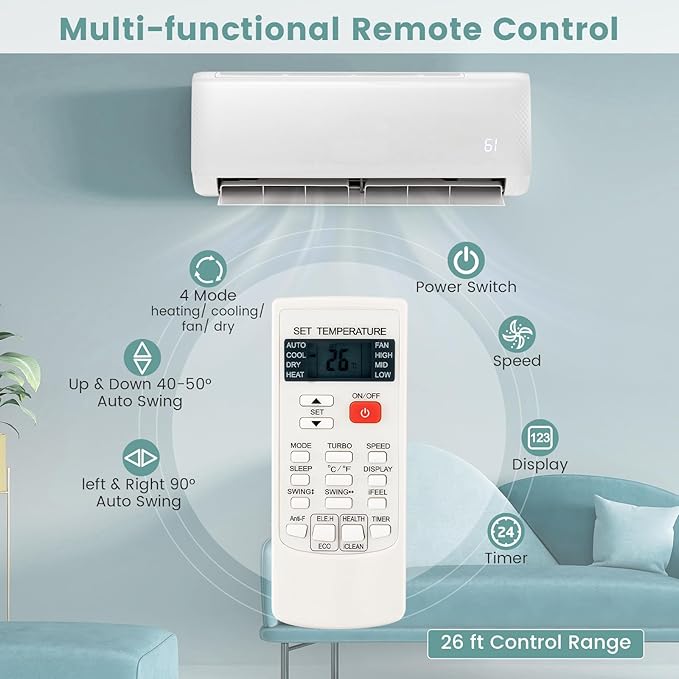 RELAX4LIFE Mini Split Ac/Heating System, 18000 BTU Ductless Mini Split Air
