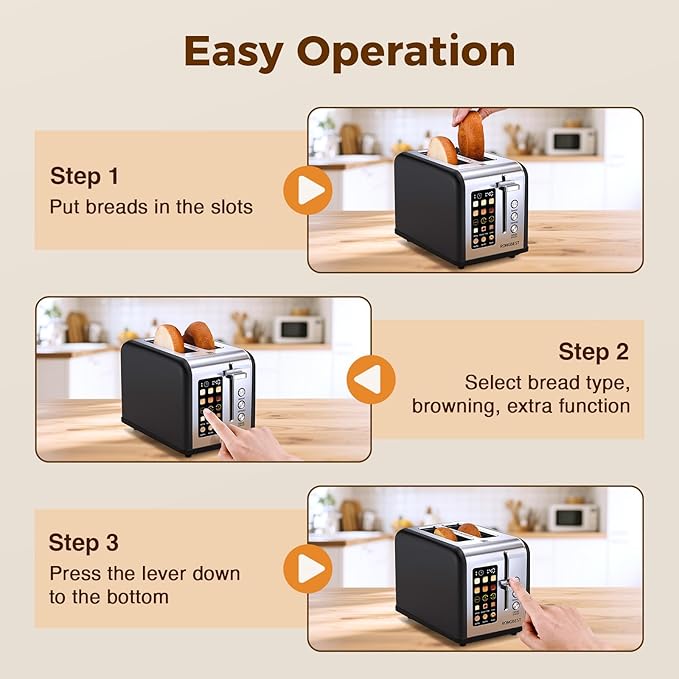 2 Slice Easy Touch Screen Toaster, Stainless Steel Toaster