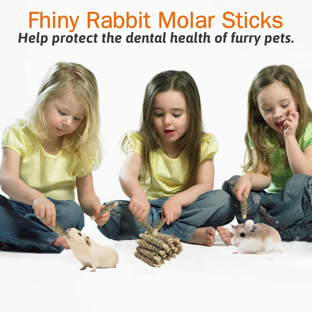 Fhiny 18 PCS Guinea Pig Chew Toys, Natural Seagrass Sweet Bamboo Molar Sticks for Teeth Bunny Chew Toys Cage Accessories for Rabbit Bunny Guinea Pig Chinchilla Hamster