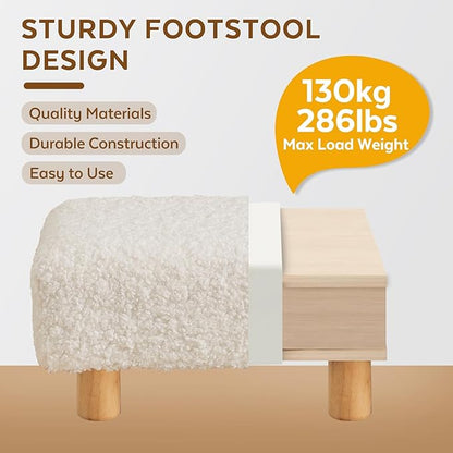 FIMIVIBI Small Foot Stool Ottoman, Sherpa Footstool Ottoman Foot Rest for Couch, Rectangle Footstools and Ottomans Small for Living Room, Entryway and Bedroom (White)