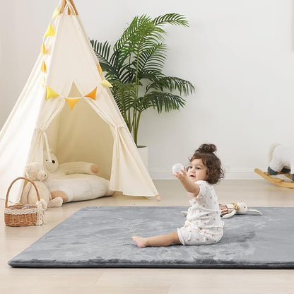 PaPaMat 1.5" Thick Baby Play Mat for Floor, 59x79 Playpen Mat, Pro Soft Flannel Foam Mats Toddler Infant Kids Crawling for Nursery Rug Playroom Living Room Waterproof Easy Care Non-Slip (Dark Grey)
