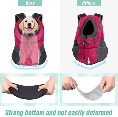 YUDODO Dog Front Carrier Backpack, Adjustable Breathable Dog Backpack | Ventilated, Safety Belt, Lightweight, Reflective Strip, Pocket Storage, For Walking Hiking Outdoor, Rose, M