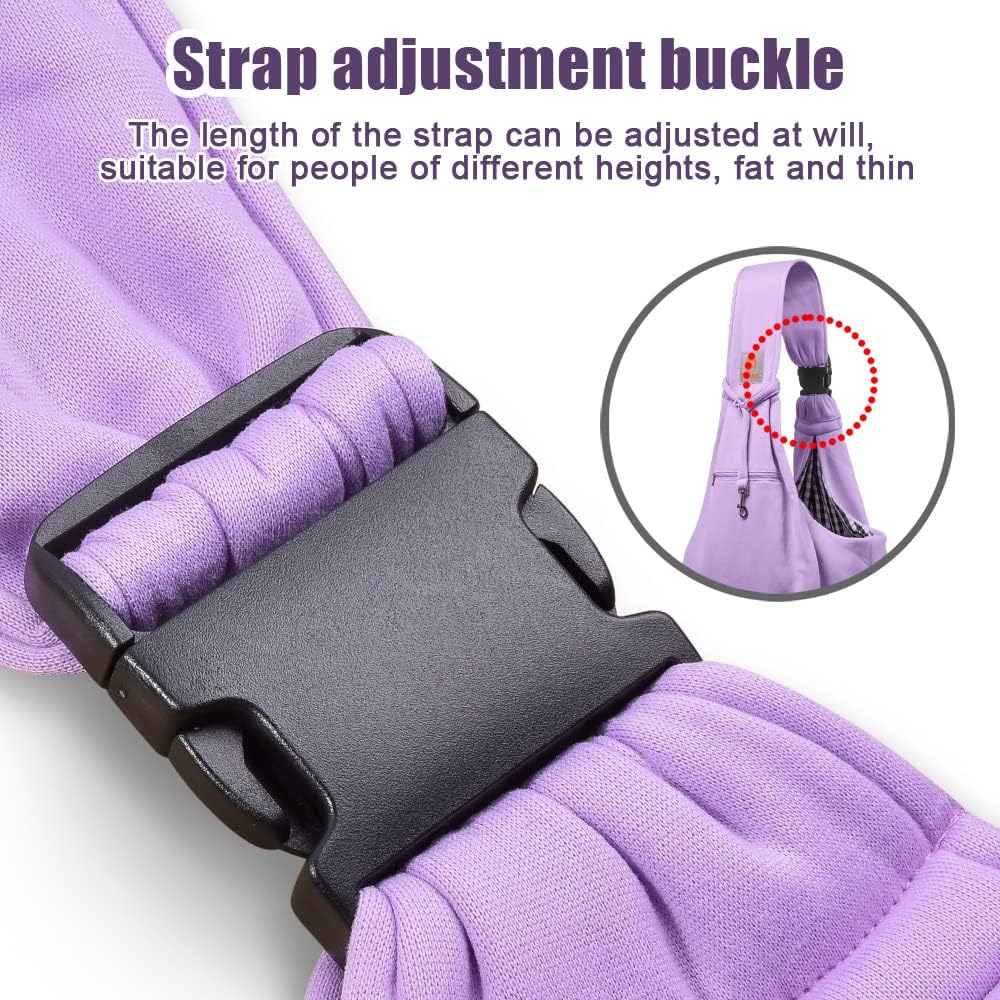 Tomkas Small Dog Sling Carrier - Zipper Pocket & Adjustable Strap - for 3-10 lbs Pets(Light Purple)