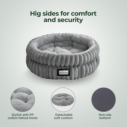 BALANCE Cat Bed Kitten Bed, Washable Round Cat Beds for Indoor Cats,Super Soft Plush Faux Fur Pet Bed for Puppy and Kitten with Anti-Slip Bottom