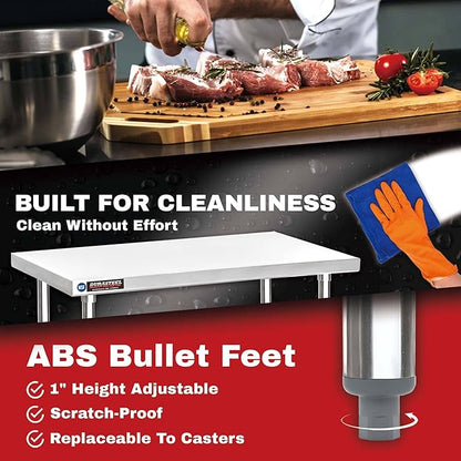 DuraSteel Stainless Steel Work Table 30" x 24" x 34" Height w/ 4 Caster Wheels - Food Prep Commercial Grade Worktable - NSF Certified - Good for Restaurant, Business, Warehouse, Home, Kitchen, Garage