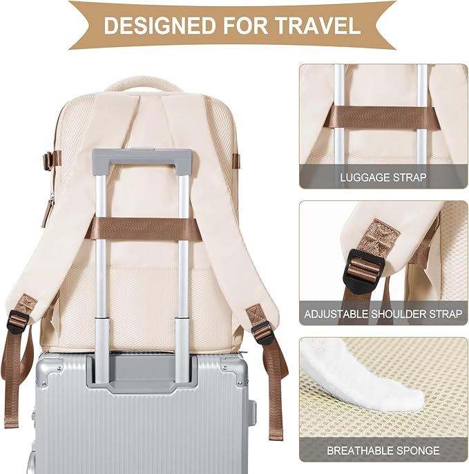 coowoz Travel Backpack For Women Men,Carry On Backpack,Hiking Backpack Outdoor Sports Rucksack Casual Daypack travel essentials(Beige Brown)