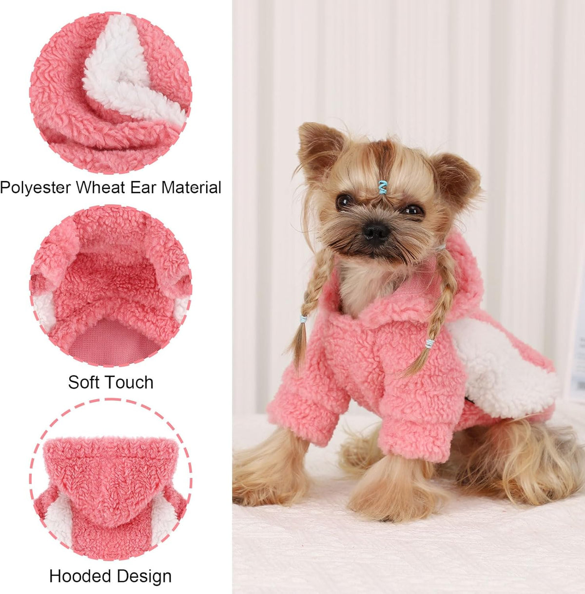 YIKEYO Dog Hoodie Pet Clothes Sweater with Hat Soft and Warm Cold Weather for Small Patchwork Hood(Pink, Small)
