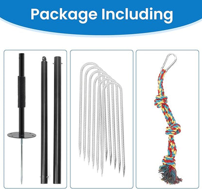 Tether Tug Outdoor Dog Toy, Interactive Exercise Game in Yard Park Tug of War with Chew Rope Toy for Small Medium Large Dogs, Adjustable Dog Stake Toy to Pull Chase and Solo Play