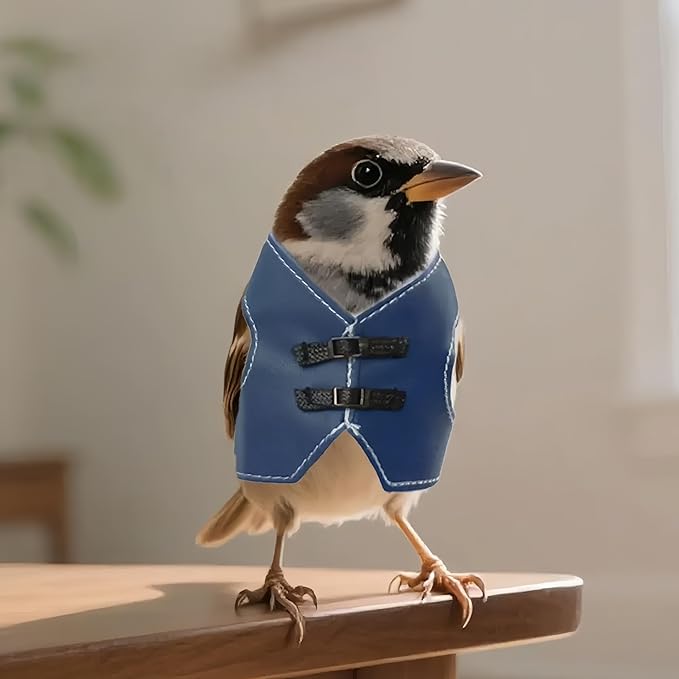 Bird Clothes, Parrot Leather Jacket, Cute Bird Costume Cosplay Photo Prop, Parrot Apparel for Eclectus, Budgerigar, African Greys Parakeet, Conure, Cockatiel, Love Birds-Cowboy Style,Blue,L